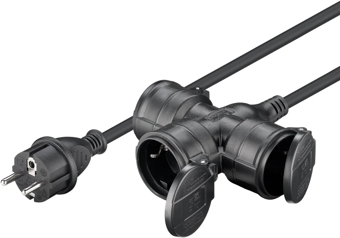 Goobay Dreifach-Verlängerungskabel Outdoor 10 m schwarz - Schutzkontaktstecker Hybrid - Kabel - Verlängerungskabel, Ansicht 2