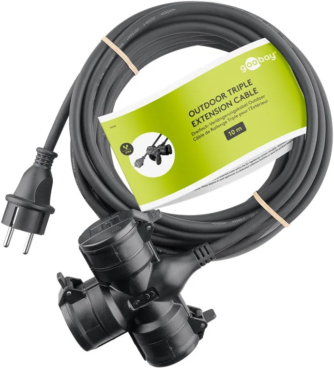 Goobay Dreifach-Verlängerungskabel Outdoor 10 m schwarz - Schutzkontaktstecker Hybrid - Kabel - Verlängerungskabel, Ansicht 3