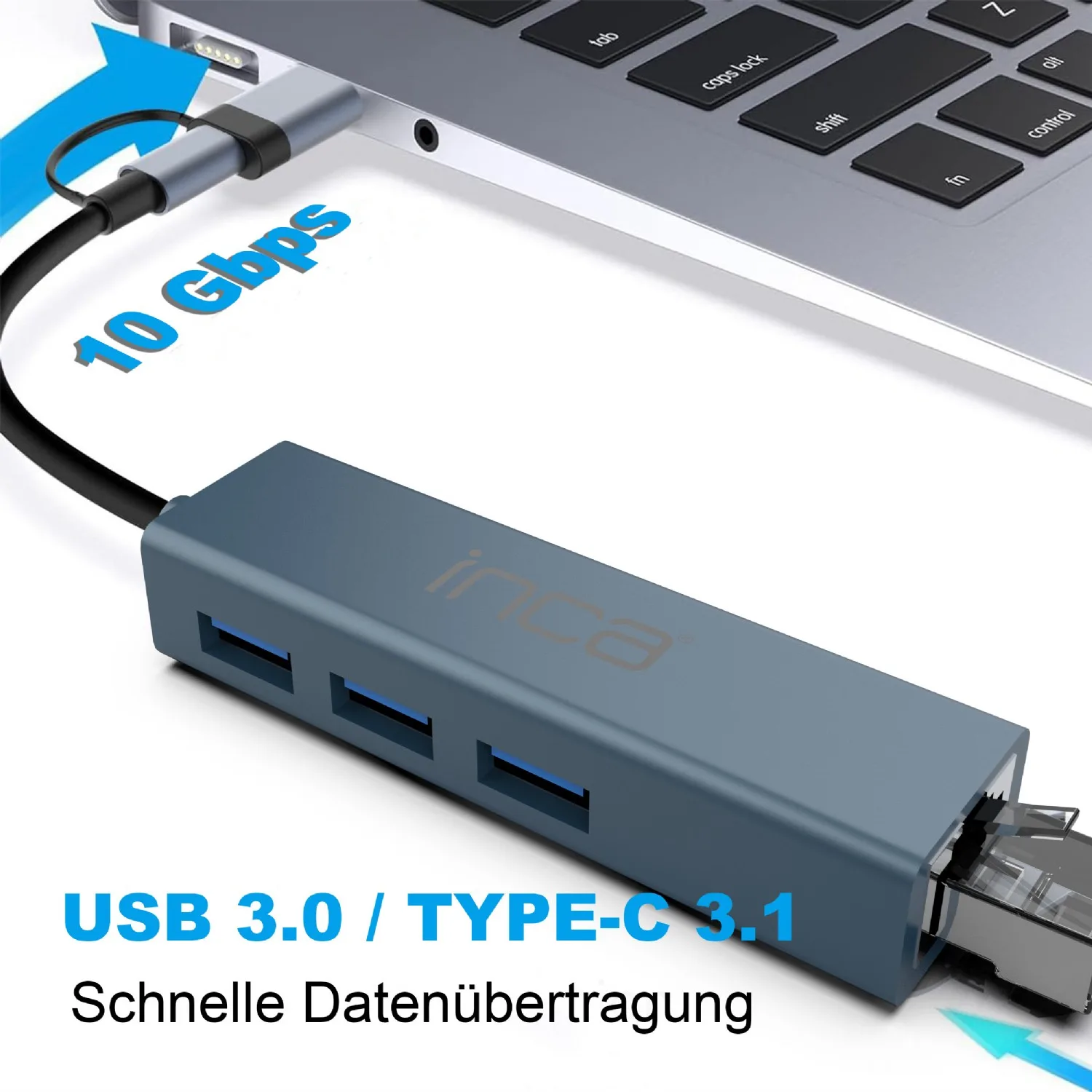 INCA Adapter IUTP-03TX Ethernet> USB und Typ-C 1000Mbit/s - Adapter - Digital/Daten, Ansicht 2