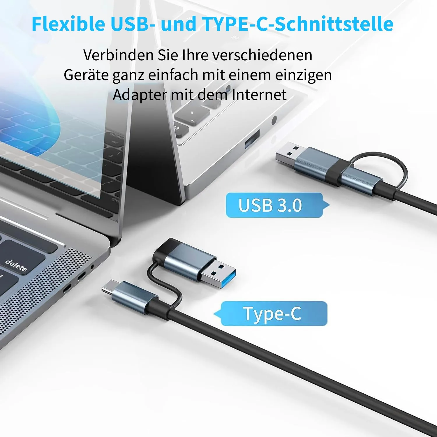 INCA Adapter IUTP-03TX Ethernet> USB und Typ-C 1000Mbit/s - Adapter - Digital/Daten, Ansicht 4