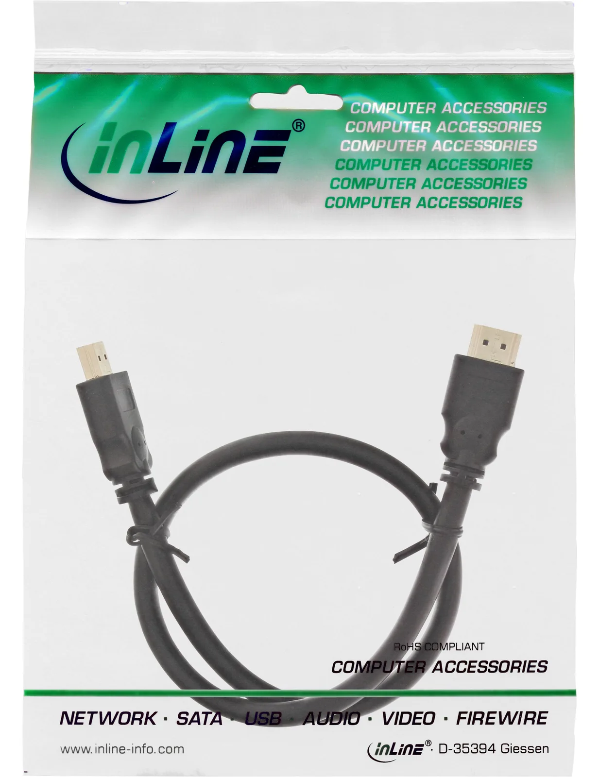 InLine HDMI Kabel - HDMI-High Speed - ST / ST - verg. Kontakte - schwarz - 7,5m, Ansicht 4