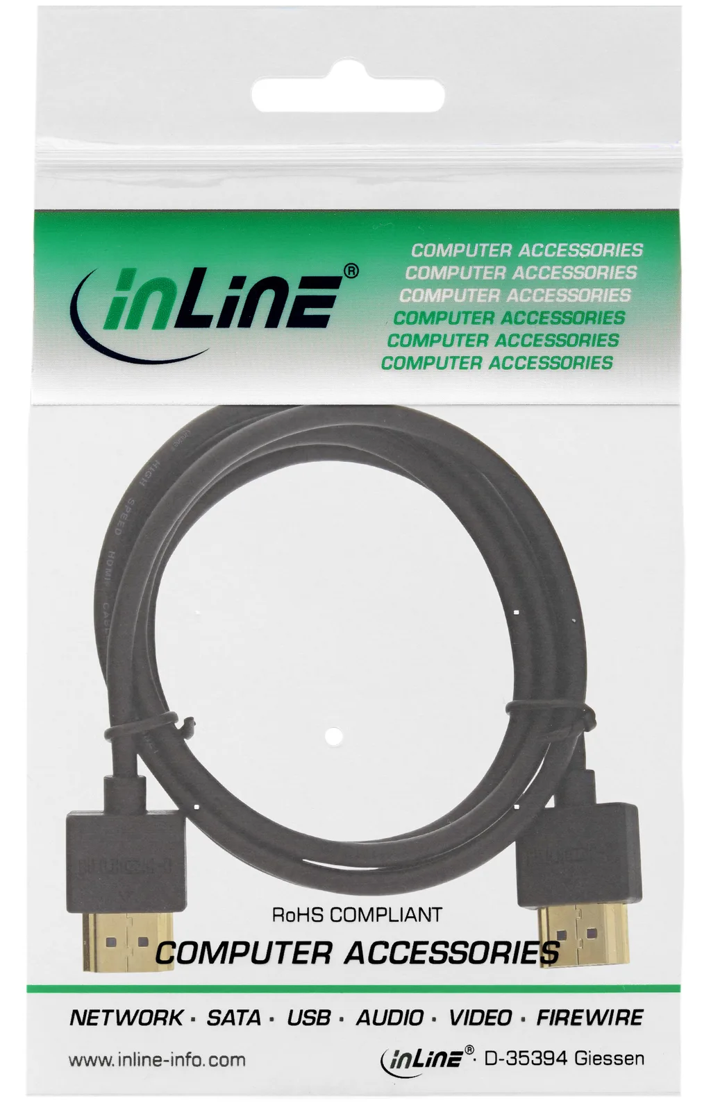 InLine HDMI Superslim Kabel A an A - HS mit Eth. - Premium - schwarz / gold - 1,8m, Ansicht 3
