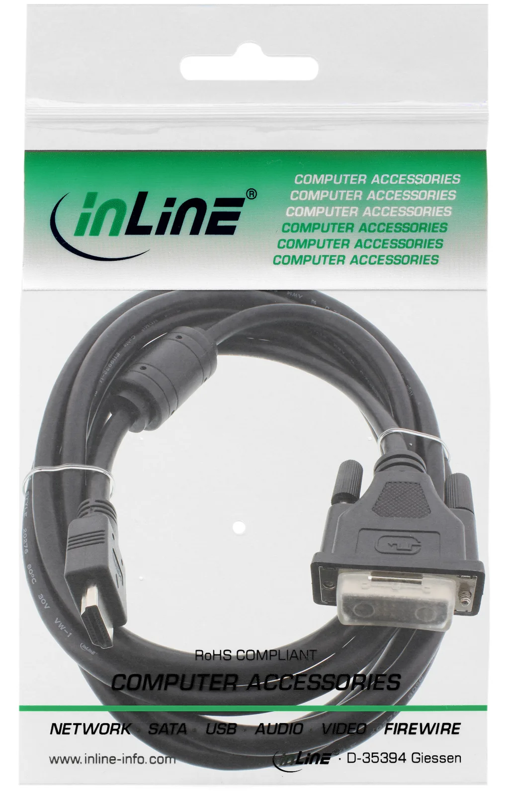 InLine HDMI-DVI Adapterkabel - 19pol Stecker auf 18+1 Stecker - mit Ferrit - 1,8m, Ansicht 2