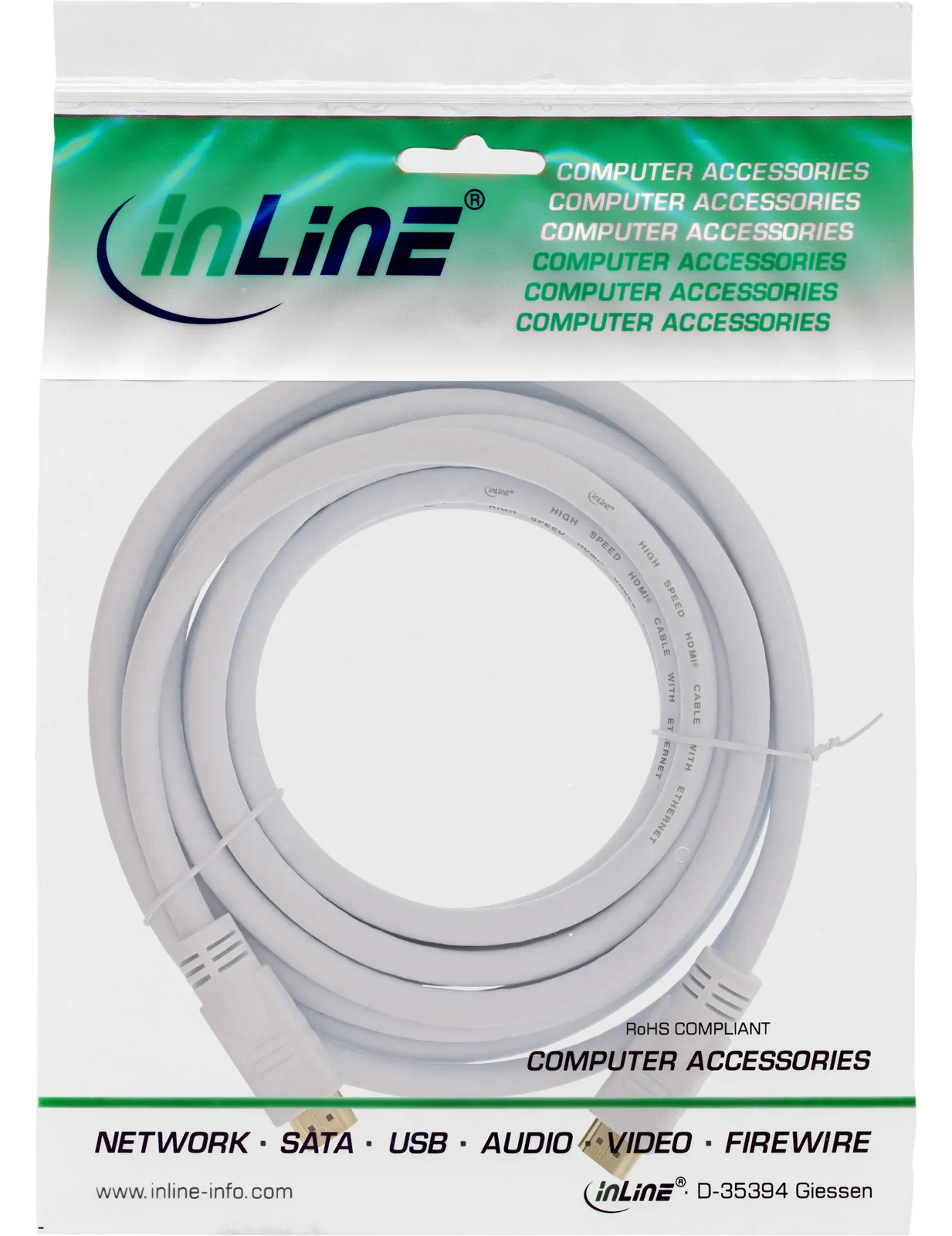 InLine HDMI-High Speed Kabel mit Eth. - Premium - ST / ST - weiß / gold - 5m, Ansicht 4