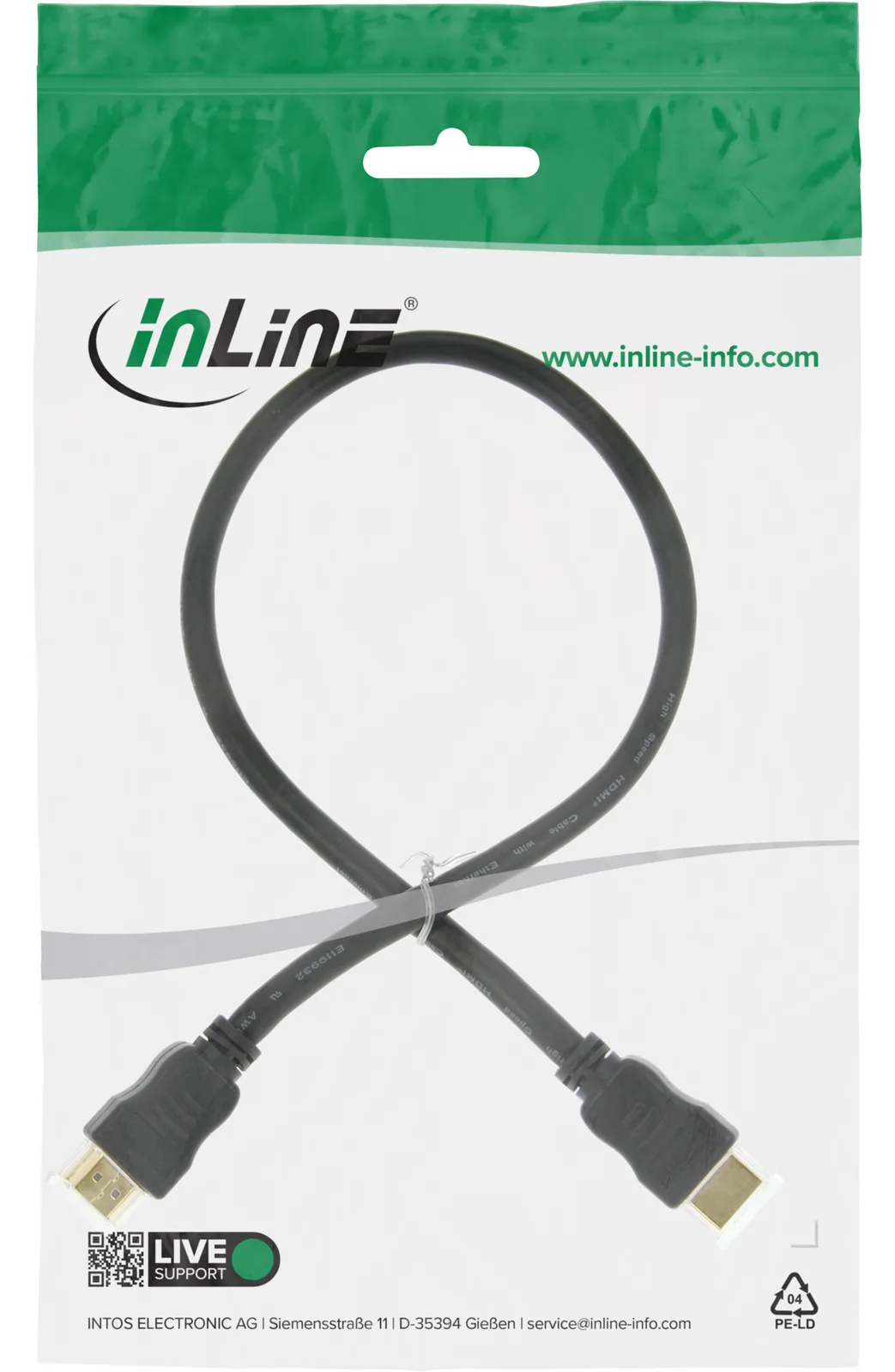 InLine HDMI-High Speed Kabel mit Ethernet - ST / ST - schwarz / gold - 0,5m, Ansicht 3