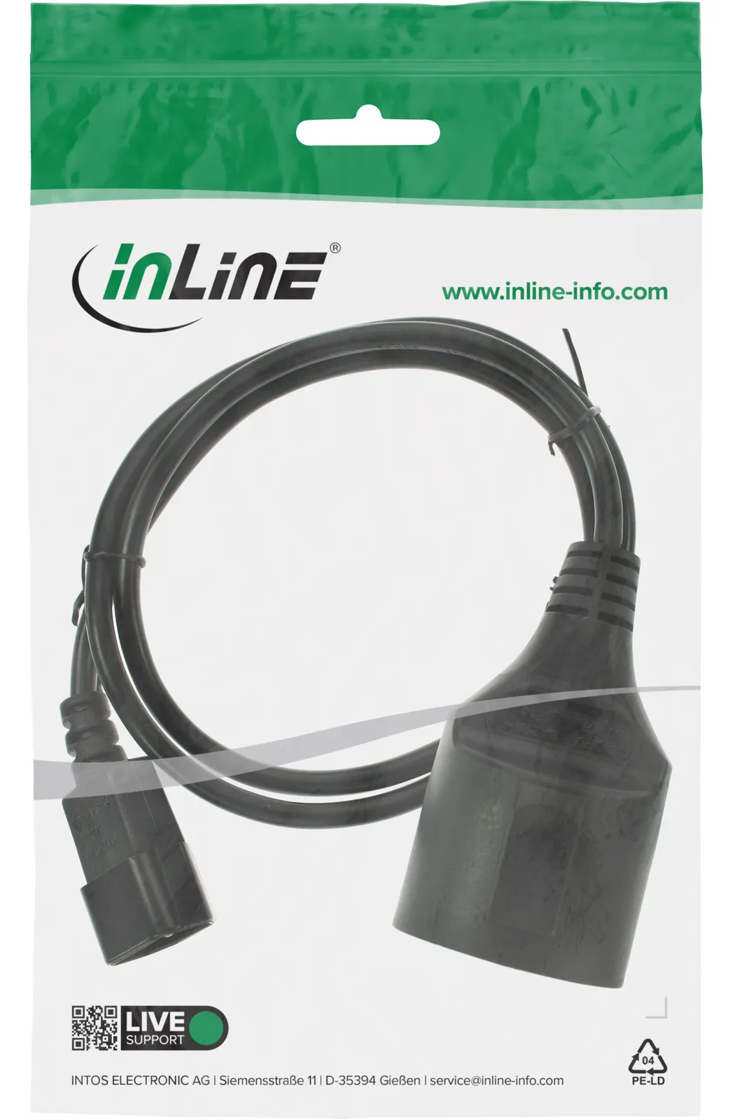 InLine Netz Adapter Kabel - Kaltgeräte C14 auf Schutzkontakt Buchse - 1m, Ansicht 3