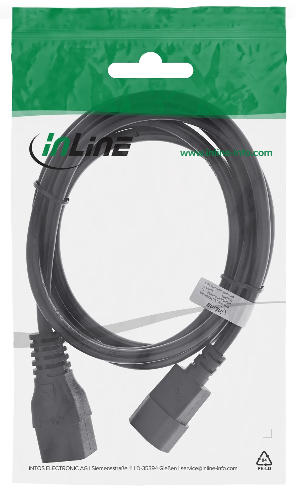 InLine Netz Adapterkabel - IEC 60320 C14 auf C19 - max 10A - 2m, Ansicht 2