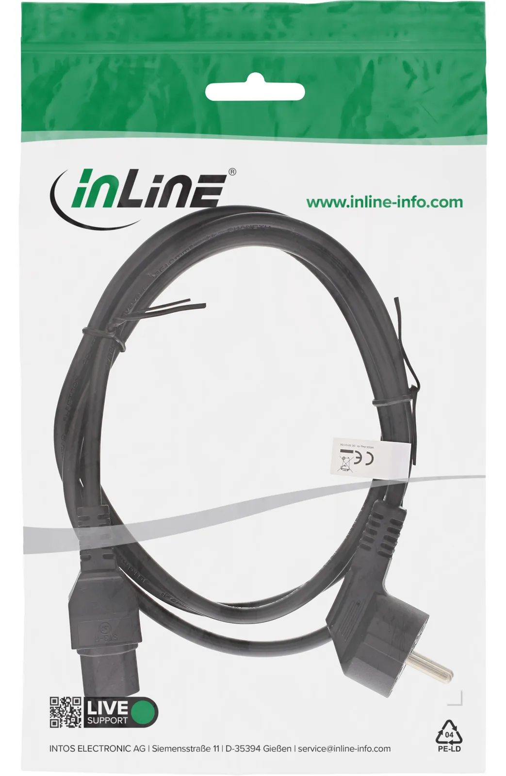 InLine Netzkabel - Schutzkon. gew. auf Warmgerätest. C15 gerade - schwarz - 5m, Ansicht 2