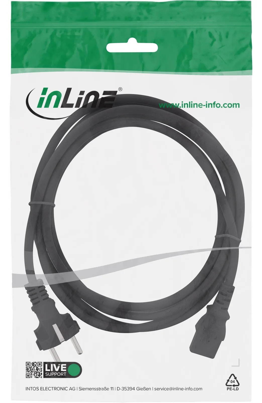 InLine Netzkabel - Schutzkontakt gerade auf Kaltgerätestecker C13 - 1,5m - schwarz, Ansicht 2