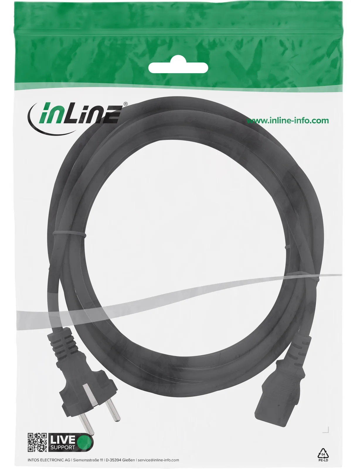 InLine Netzkabel - Schutzkontakt gerade auf Kaltgerätestecker C13 - 1,8m - schwarz, Ansicht 2