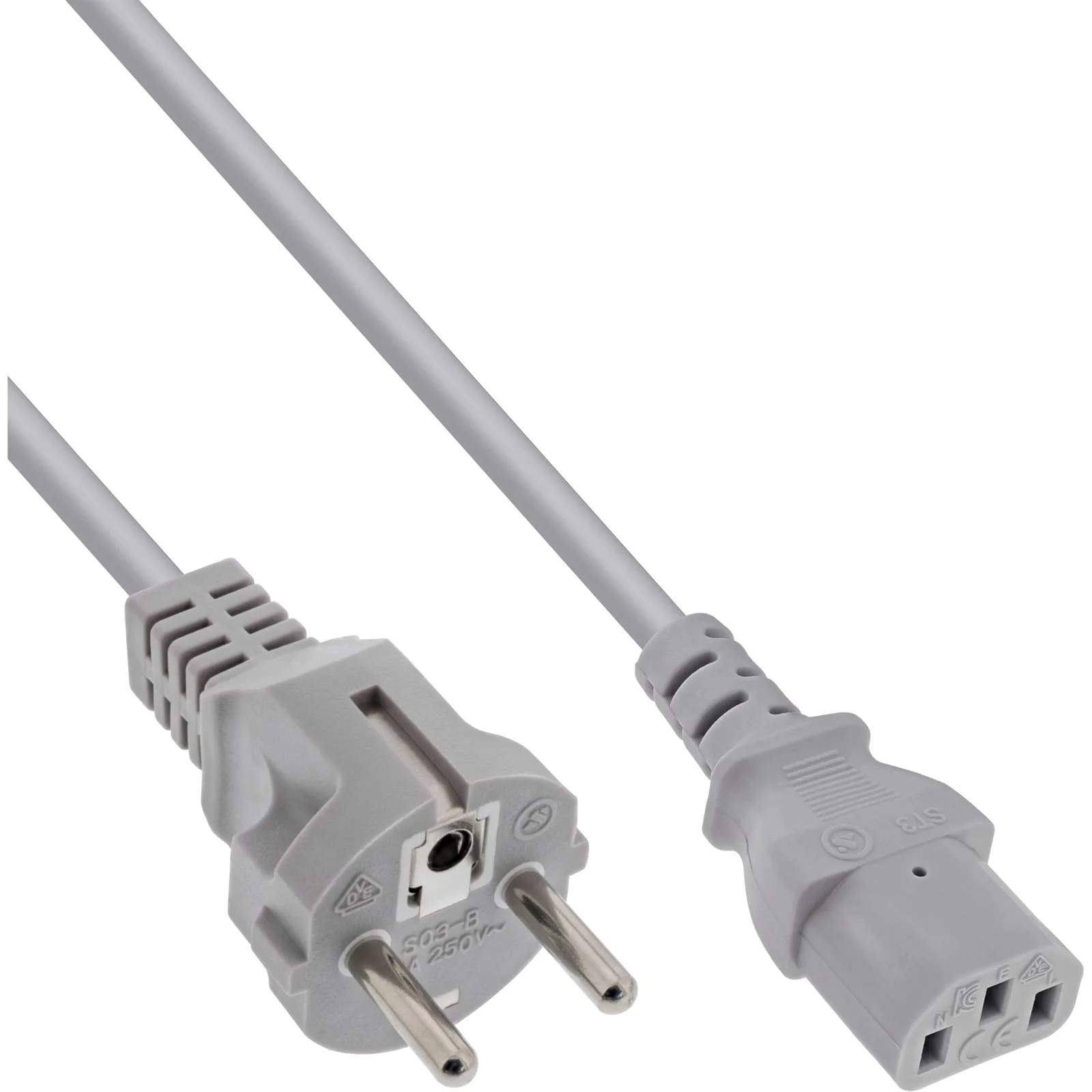 InLine Netzkabel - Schutzkontakt gerade auf Kaltgerätestecker C13 - 5,0m - grau, Ansicht 2