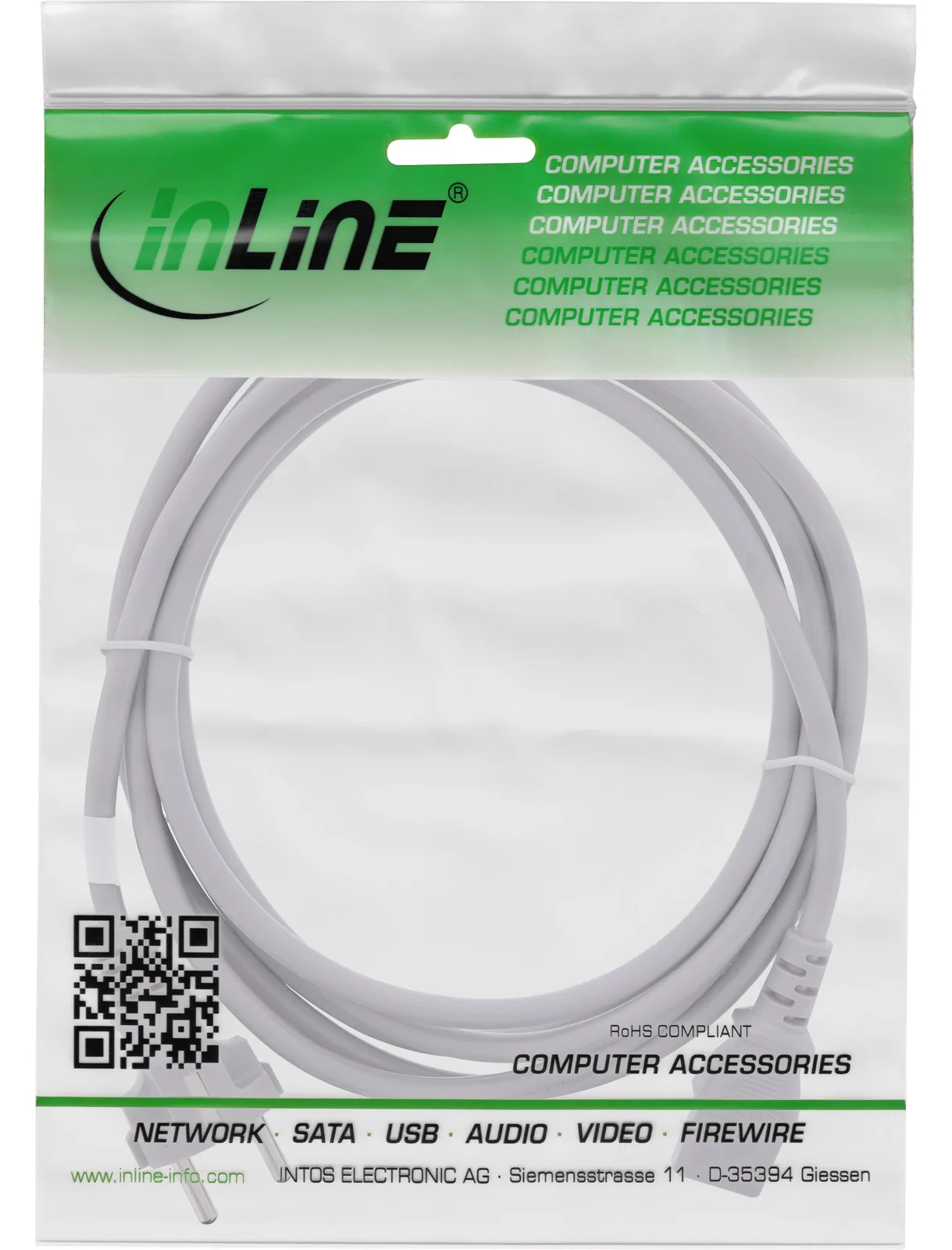 InLine Netzkabel - Schutzkontakt gerade auf Kaltgerätestecker C13 - 5,0m - grau, Ansicht 3