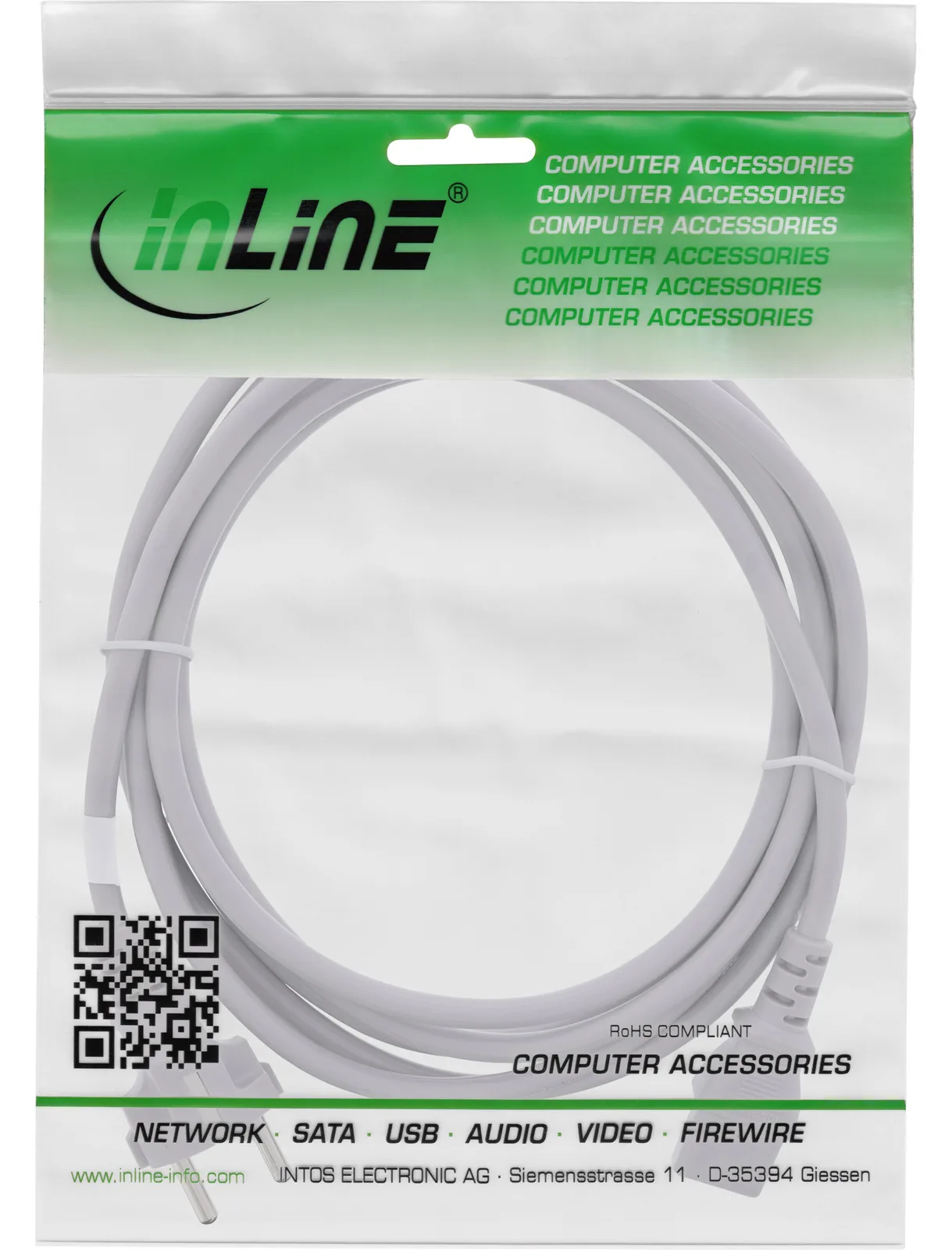 InLine Netzkabel - Schutzkontakt gerade auf Kaltgerätestecker C13 - 5,0m - grau, Ansicht 4