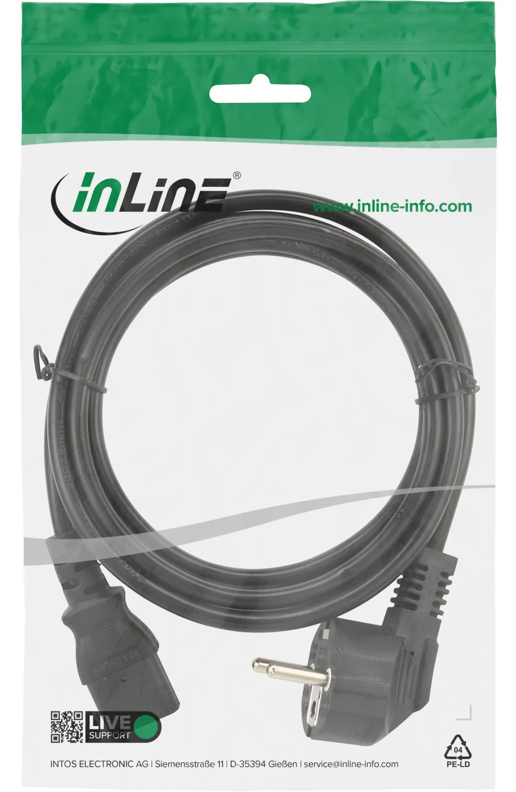 InLine Netzkabel - Schutzkontakt gewinkelt auf Kaltgerätestecker C13 - 0,3m, Ansicht 2