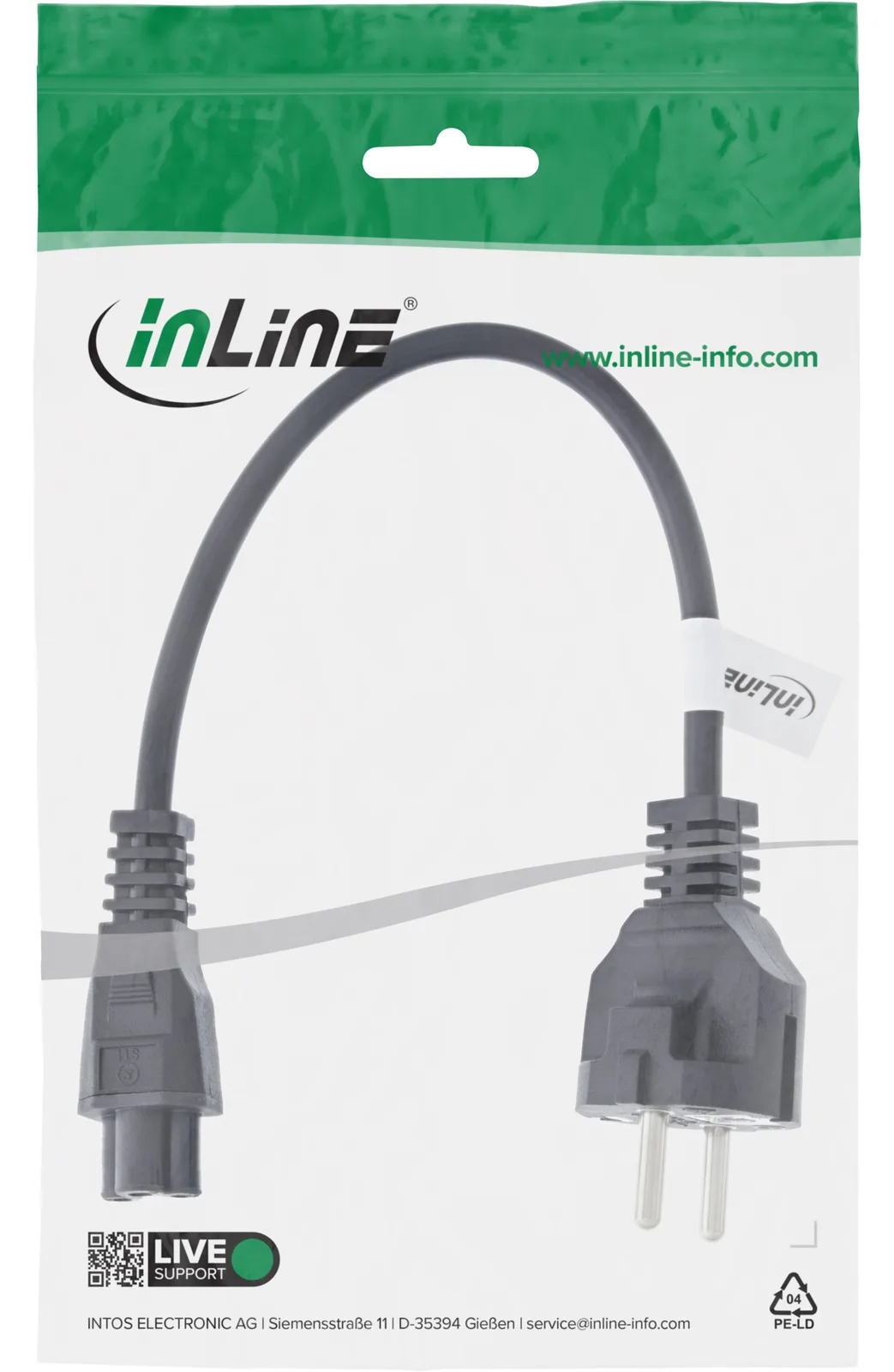 InLine Netzkabel für Notebook - 3pol C5 Kupplung - schwarz - 0,5m, Ansicht 3