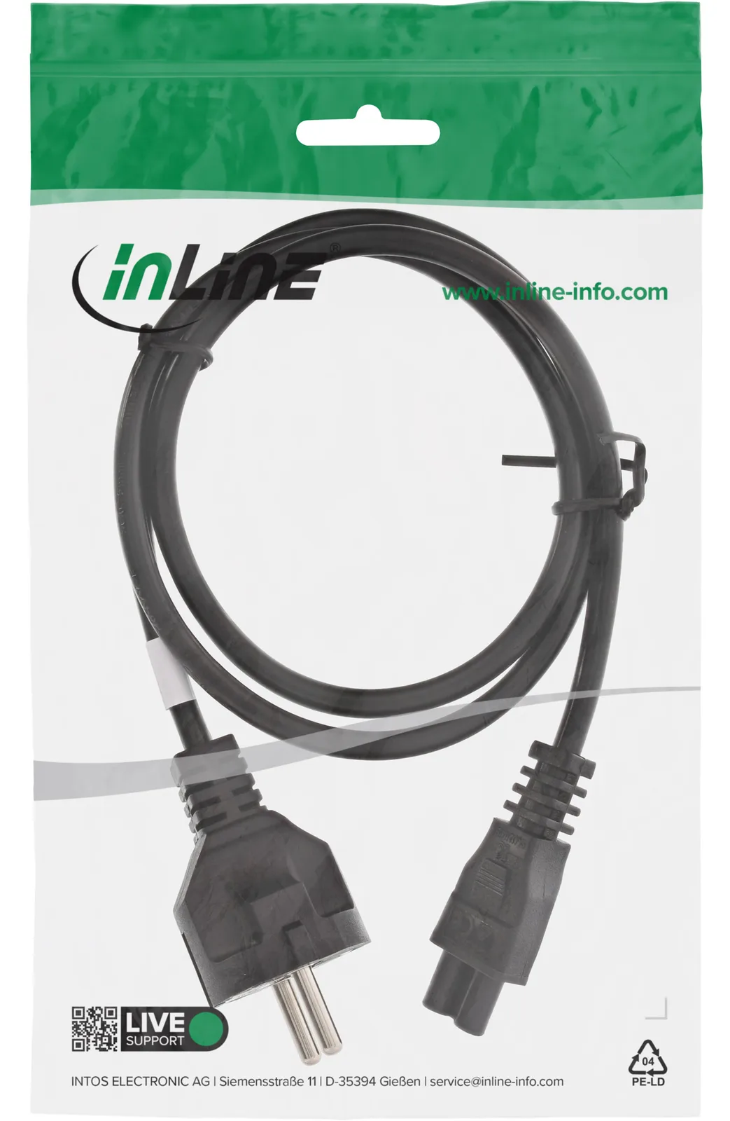 InLine Netzkabel für Notebook - 3pol C5 Kupplung - schwarz - 1,8m, Ansicht 4