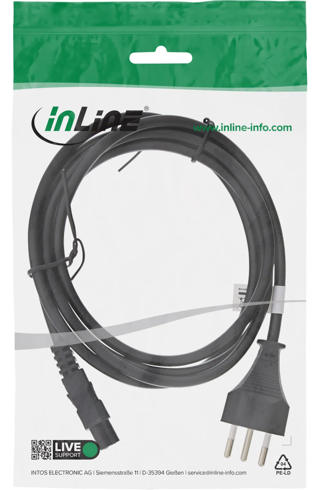InLine Netzkabel für Notebook - Schweiz - 3pol Kupplung - 2m, Ansicht 3