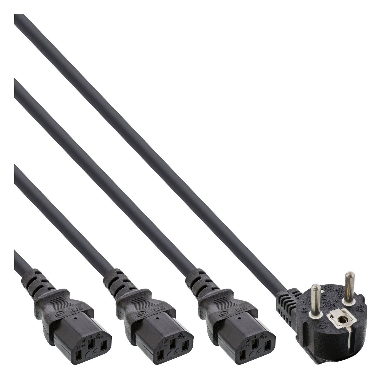 InLine Netz-Y-Kabel - 1x Schutzkontakt ST / 3x Kaltgeräte ST - Ver. 1 (2m+1/2/3m)