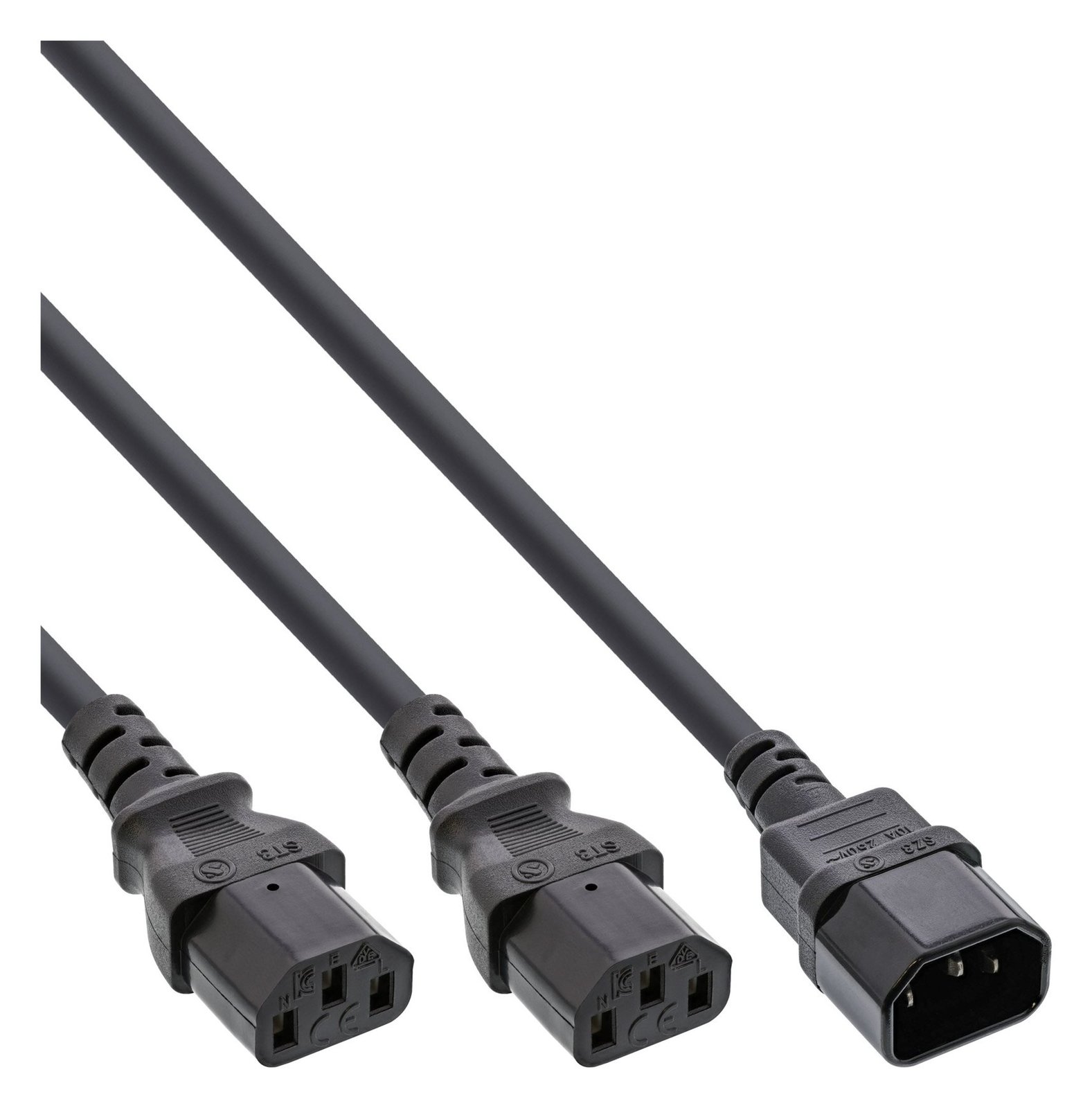 InLine Netz-Y-Kabel - Kaltgeräte - 1x IEC-C14 auf 2x IEC-C13 - 1m