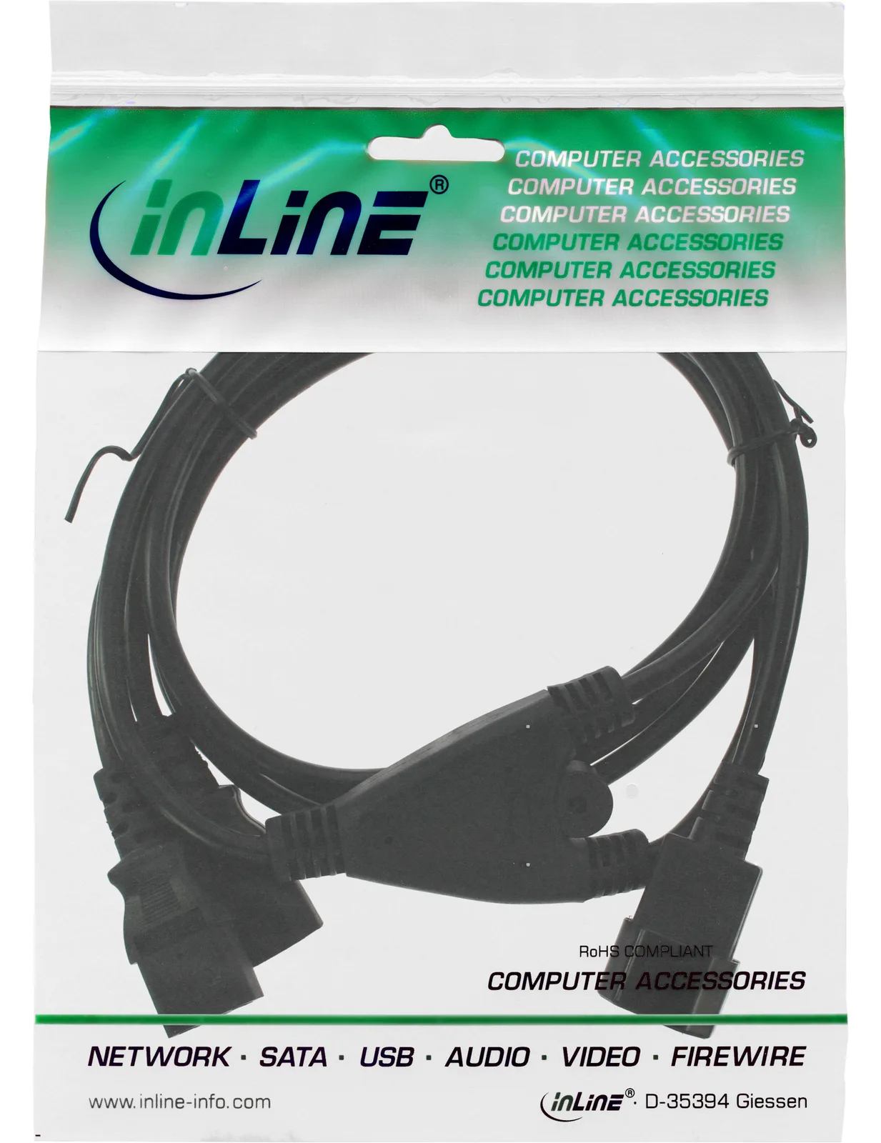 InLine Netz-Y-Kabel - Kaltgeräte - 1x IEC-C14 auf 2x IEC-C13 - 1m, Ansicht 3