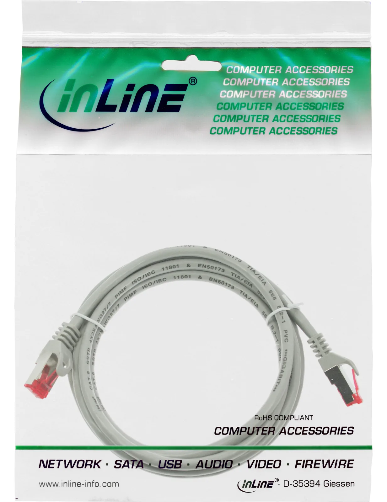 InLine Patchkabel - S/FTP (PiMf) - Cat.6 - 250MHz - PVC - CCA - grau - 1m, Ansicht 3