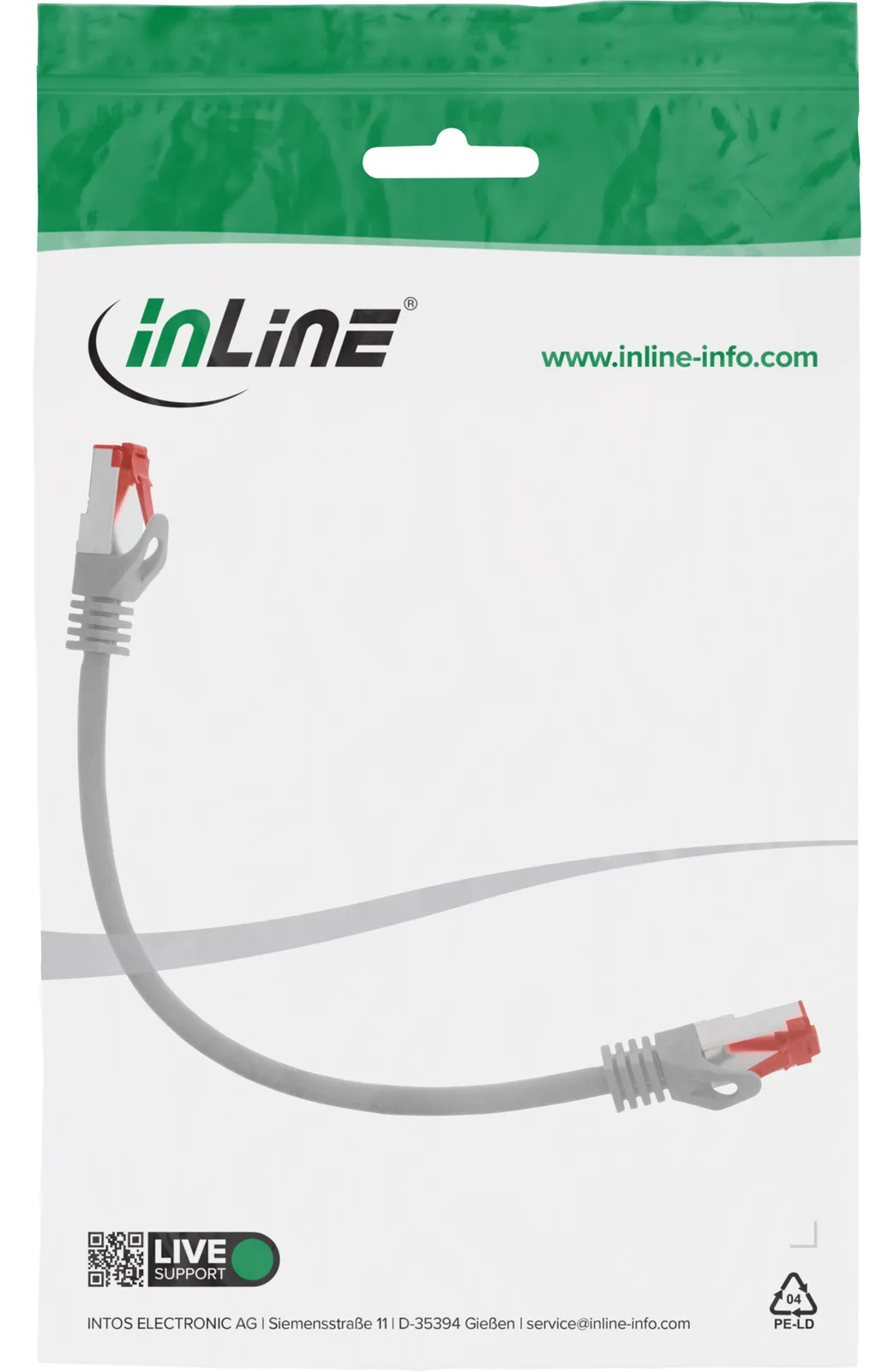 InLine Patchkabel - S/FTP (PiMf) - Cat.6 - 250MHz - PVC - Kupfer - grau - 0,3m, Ansicht 4