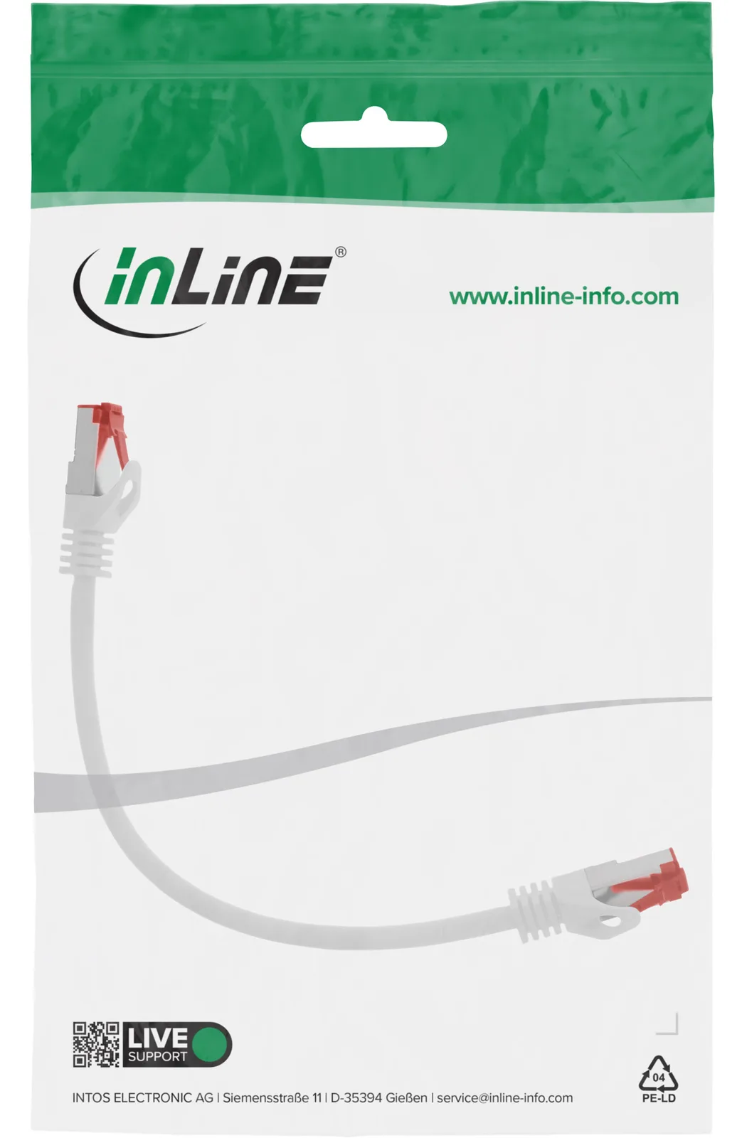 InLine Patchkabel - S/FTP (PiMf) - Cat.6 - 250MHz - PVC - Kupfer - weiß - 0,3m, Ansicht 3