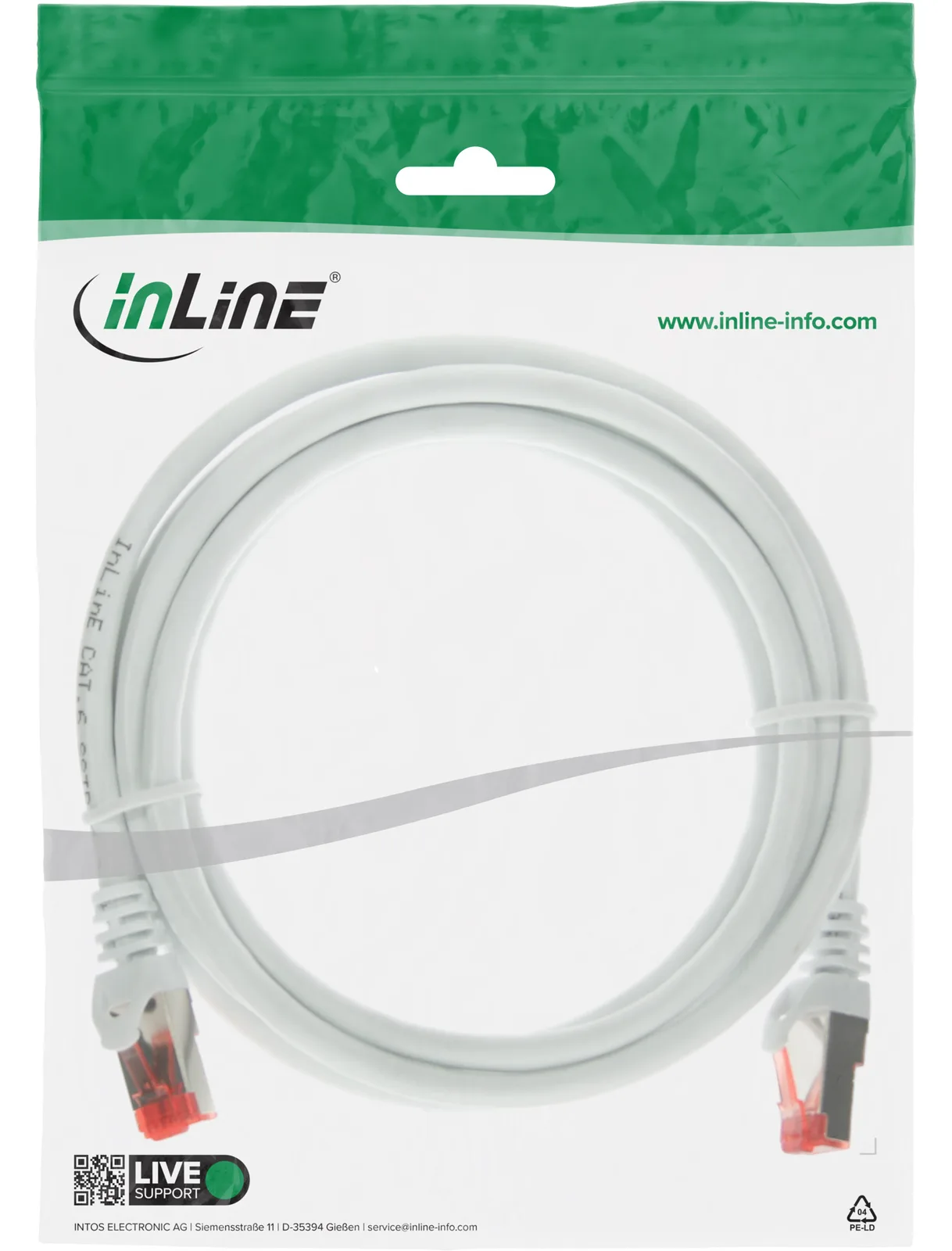 InLine Patchkabel - S/FTP (PiMf) - Cat.6 - 250MHz - PVC - Kupfer - weiß - 0,5m, Ansicht 4