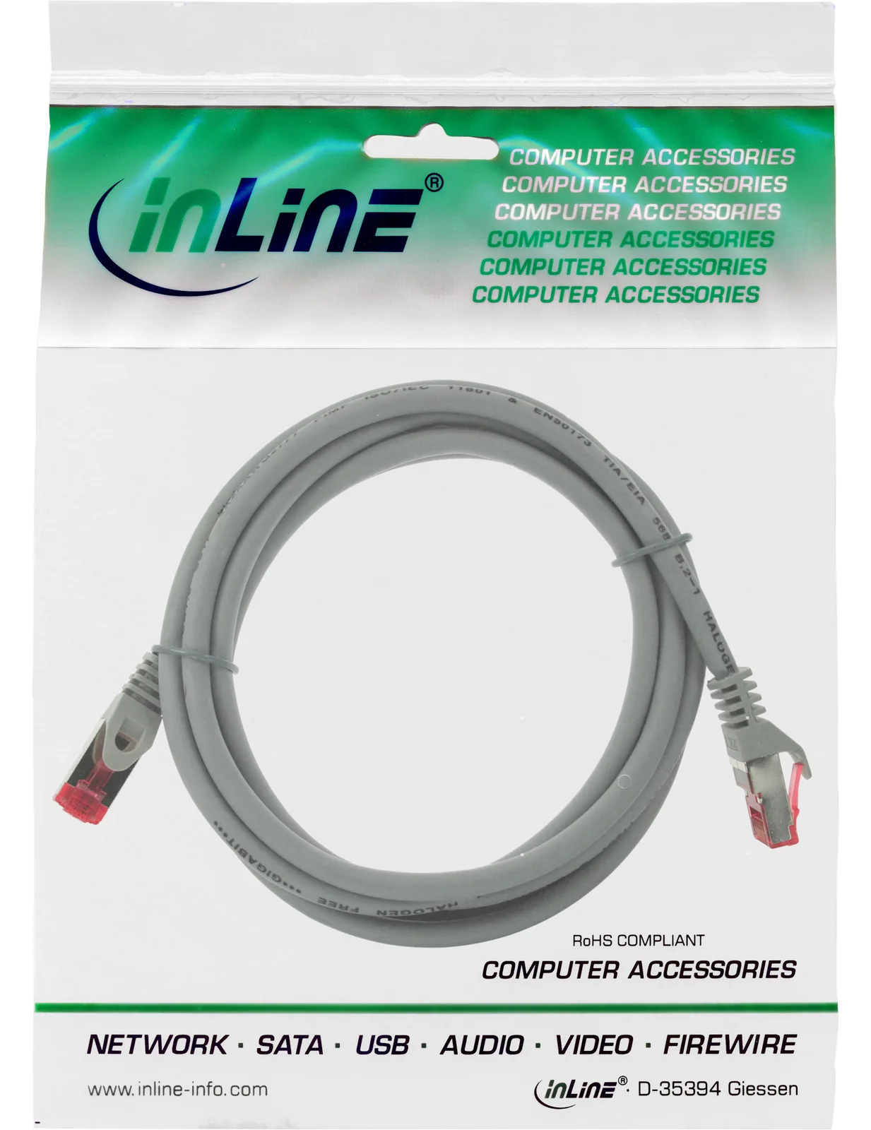 InLine Patchkabel - S/FTP (PiMf) - Cat.6 - halogenfrei - Kupfer - grau - 1m, Ansicht 3