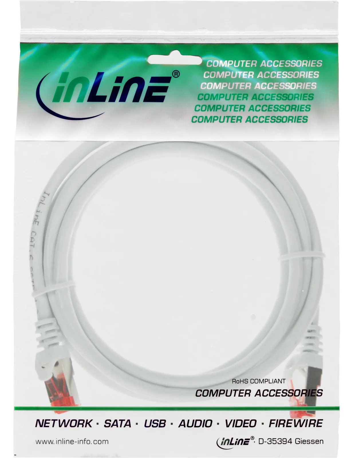 InLine Patchkabel - S/FTP (PiMf) - Cat.6 - halogenfrei - Kupfer - weiß - 1m, Ansicht 3