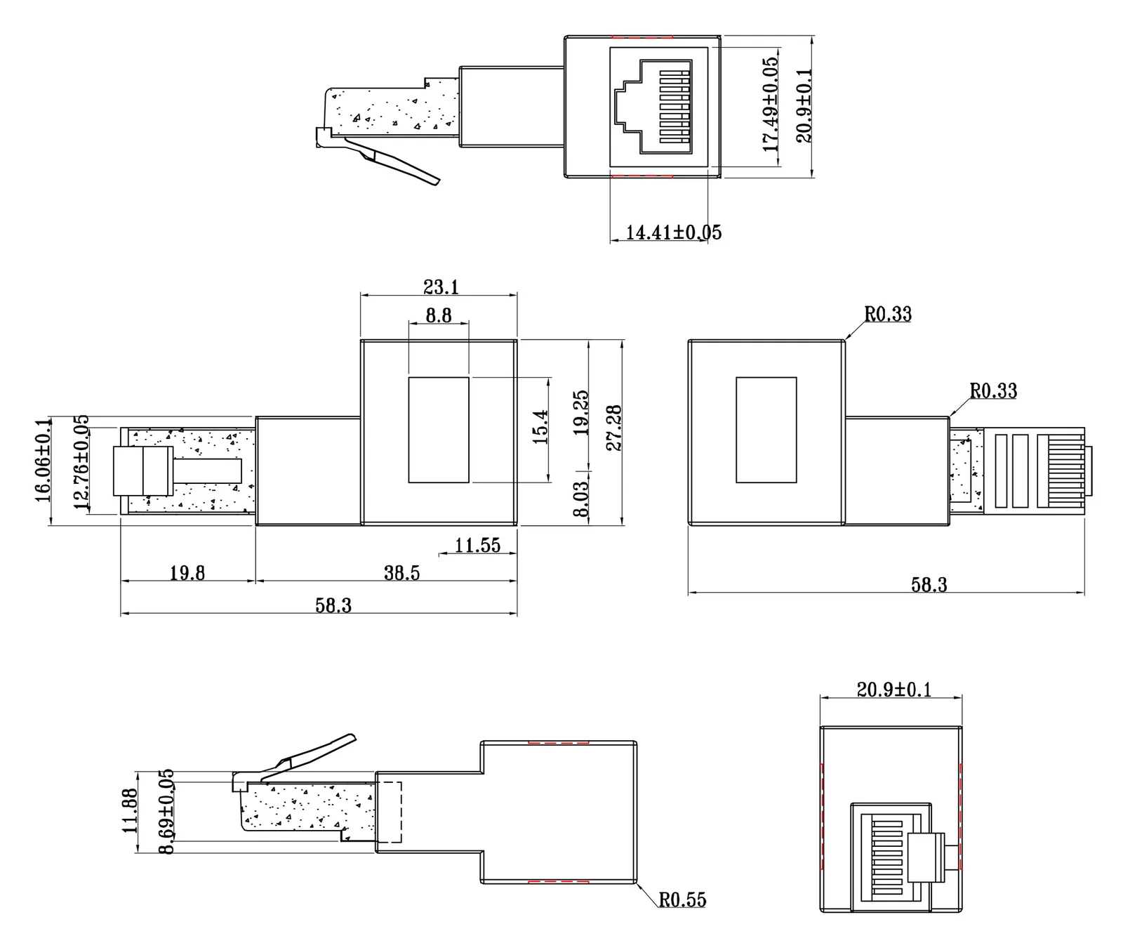InLine Patchkabel-Adapter Cat.6A - RJ45 Stecker/Buchse - 90° nach links gewinkelt, Ansicht 3