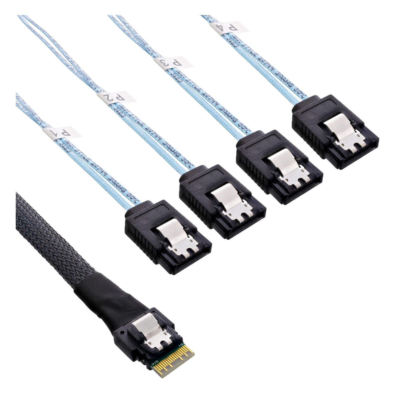 InLine Slim SAS Kabel - SFF-8654 4i zu 4x SATA 7-pin - 12Gb/s - 1m von LumaTech