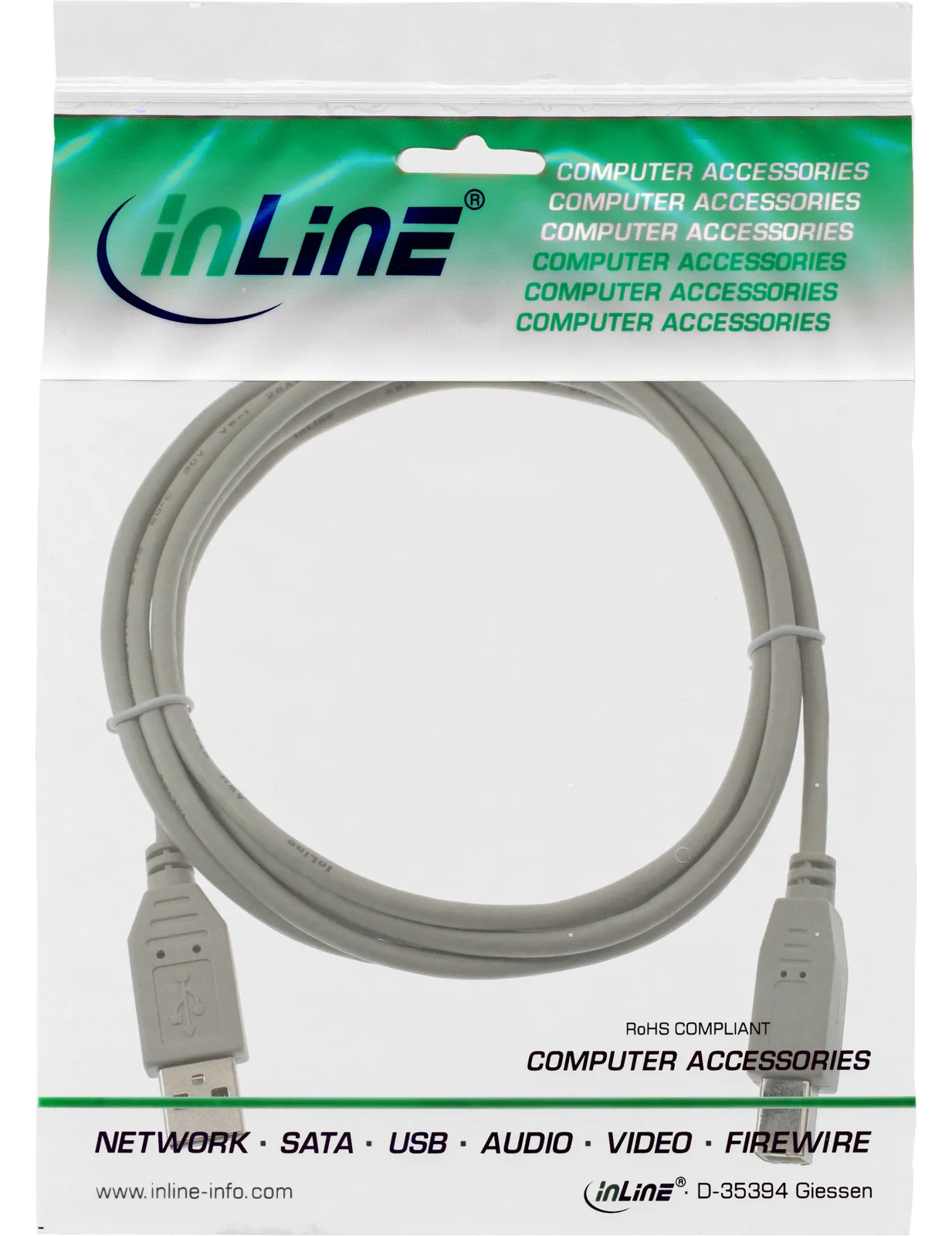 InLine USB 2.0 Kabel - A an B - beige - 3m, Ansicht 4