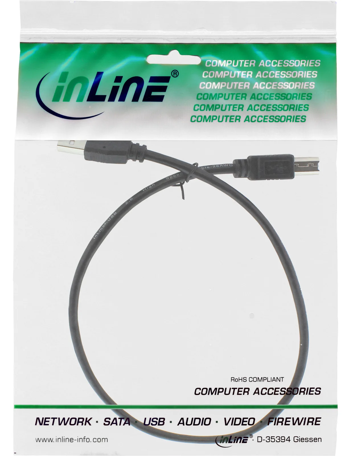 InLine USB 2.0 Kabel - A an B - schwarz - 0,5m, Ansicht 4