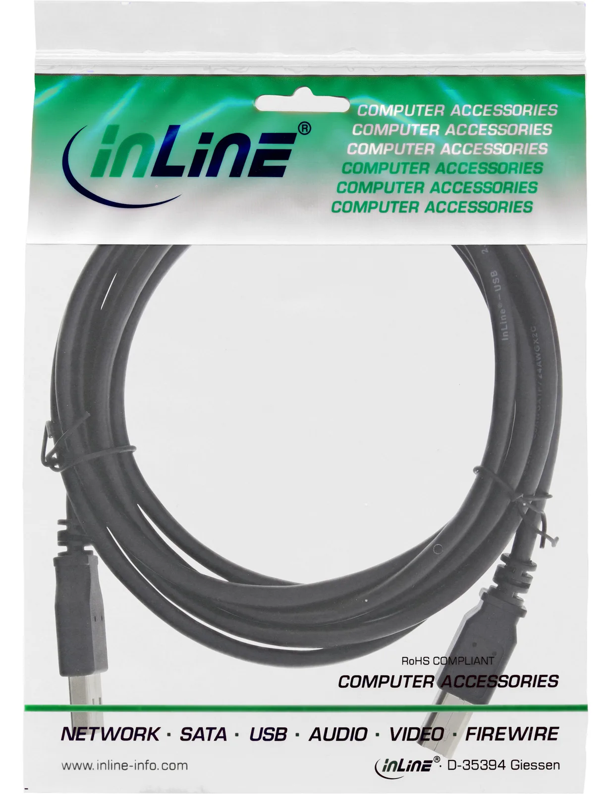 InLine USB 2.0 Kabel - A an B - schwarz - 2m, Ansicht 3