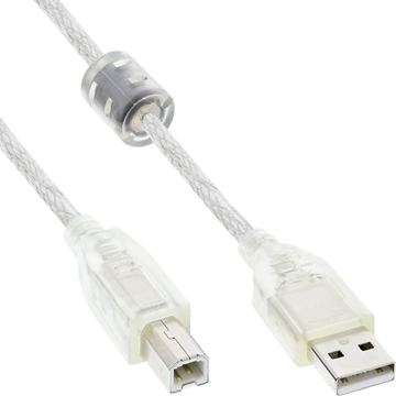 InLine USB 2.0 Kabel - A an B - transparent - mit Ferritkern - 1m