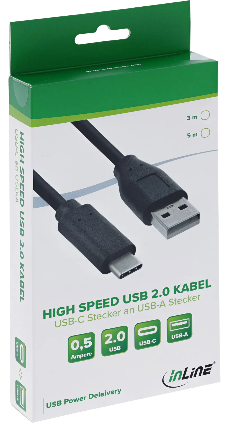InLine USB 2.0 Kabel - USB-C Stecker an A Stecker - schwarz - 5m, Ansicht 3