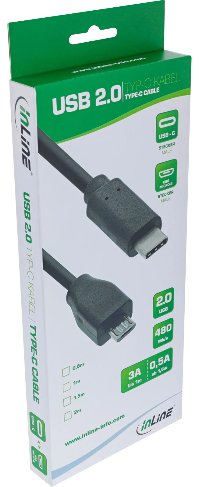 InLine USB 2.0 Kabel - USB-C Stecker an Micro-B - schwarz - 2m, Ansicht 4