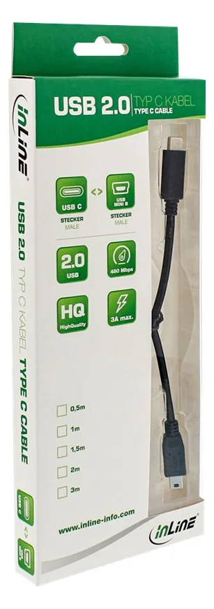 InLine USB 2.0 Kabel - USB-C Stecker an Mini-B Stecker - schwarz - 3m, Ansicht 4