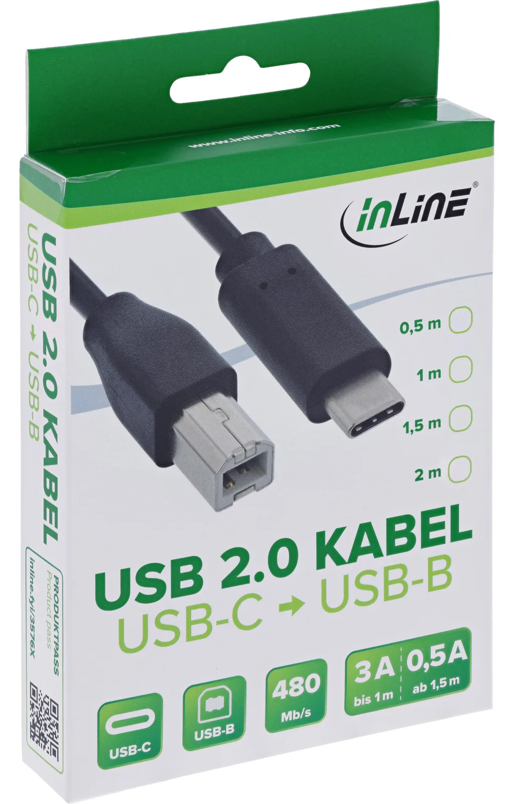 InLine USB 2.0 Kabel - USB-C Stecker an USB-B Stecker - schwarz - 1m, Ansicht 3