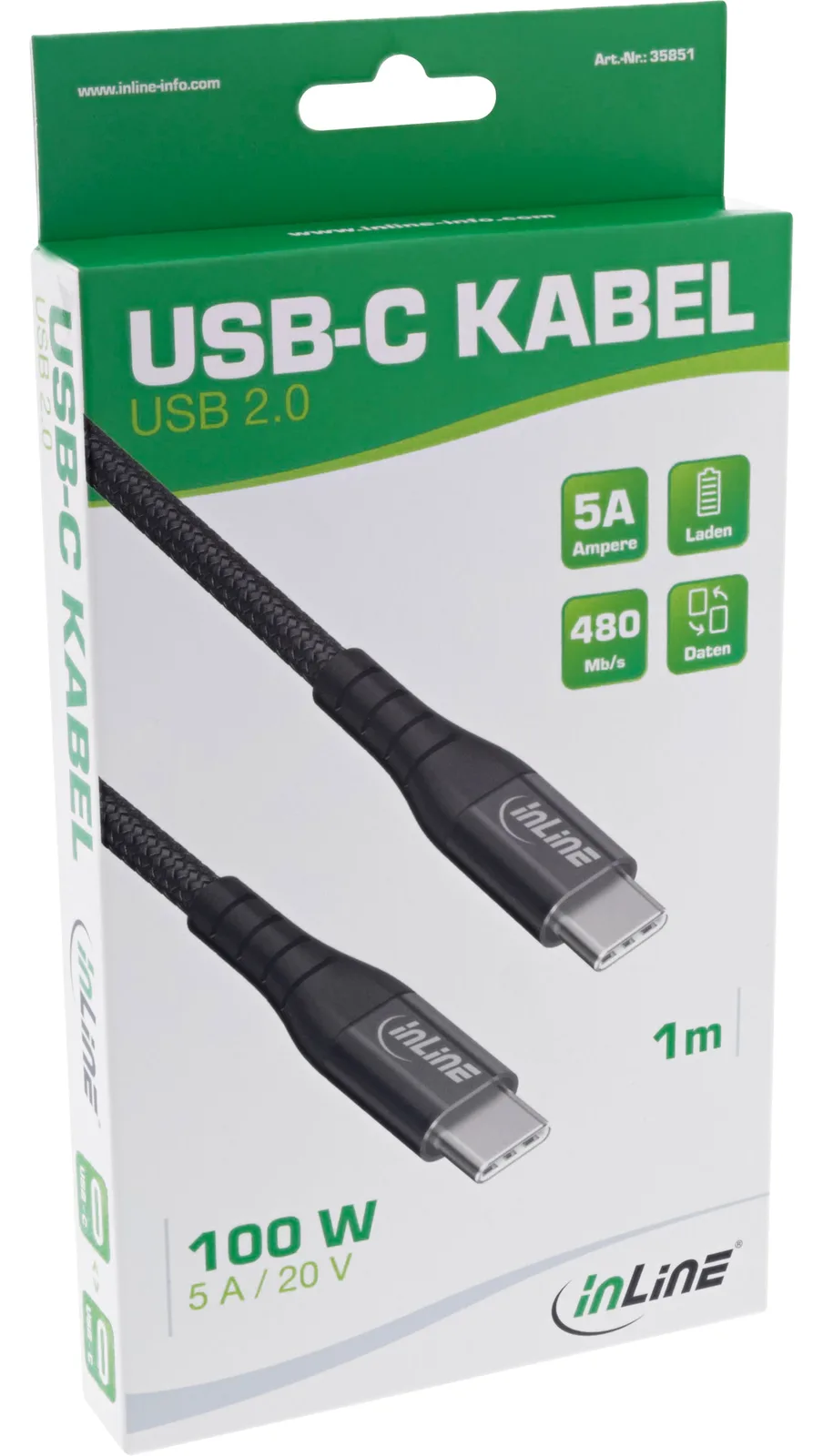 InLine USB 2.0 Kabel - USB-C Stecker/Stecker Schnellladekabel 100W - 1m, Ansicht 3