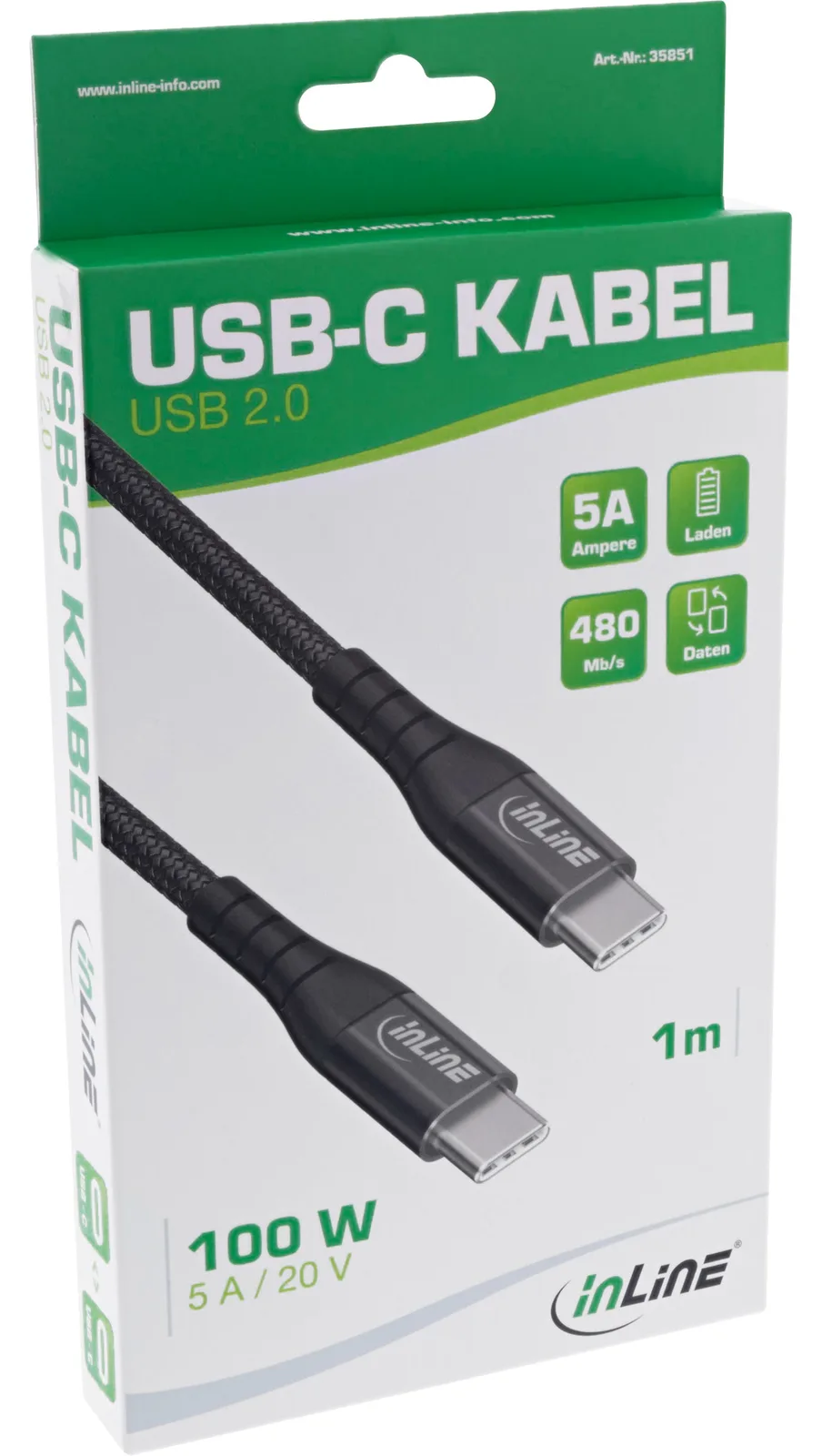InLine USB 2.0 Kabel - USB-C Stecker/Stecker Schnellladekabel 100W - 1m, Ansicht 4