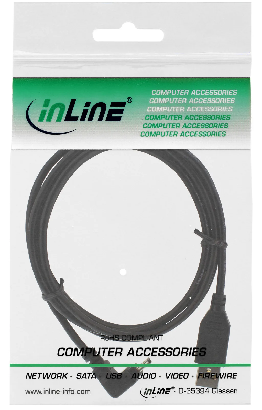 InLine USB 2.0 Mini-Kabel - ST A/Mini-B ST (5pol) oben abgew. 90° - schwarz - 0,5m, Ansicht 4