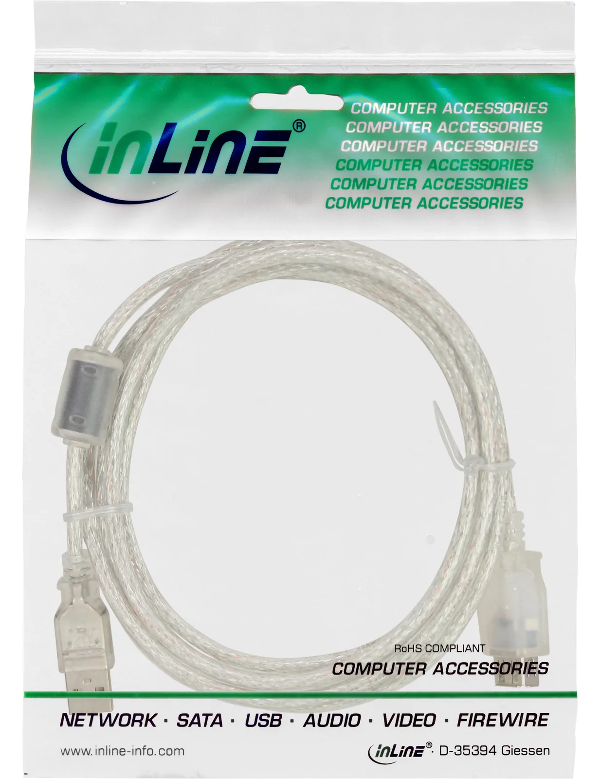 InLine USB 2.0 Verlängerung - St/Bu - Typ A - transparent - mit Ferritkern 3m, Ansicht 2