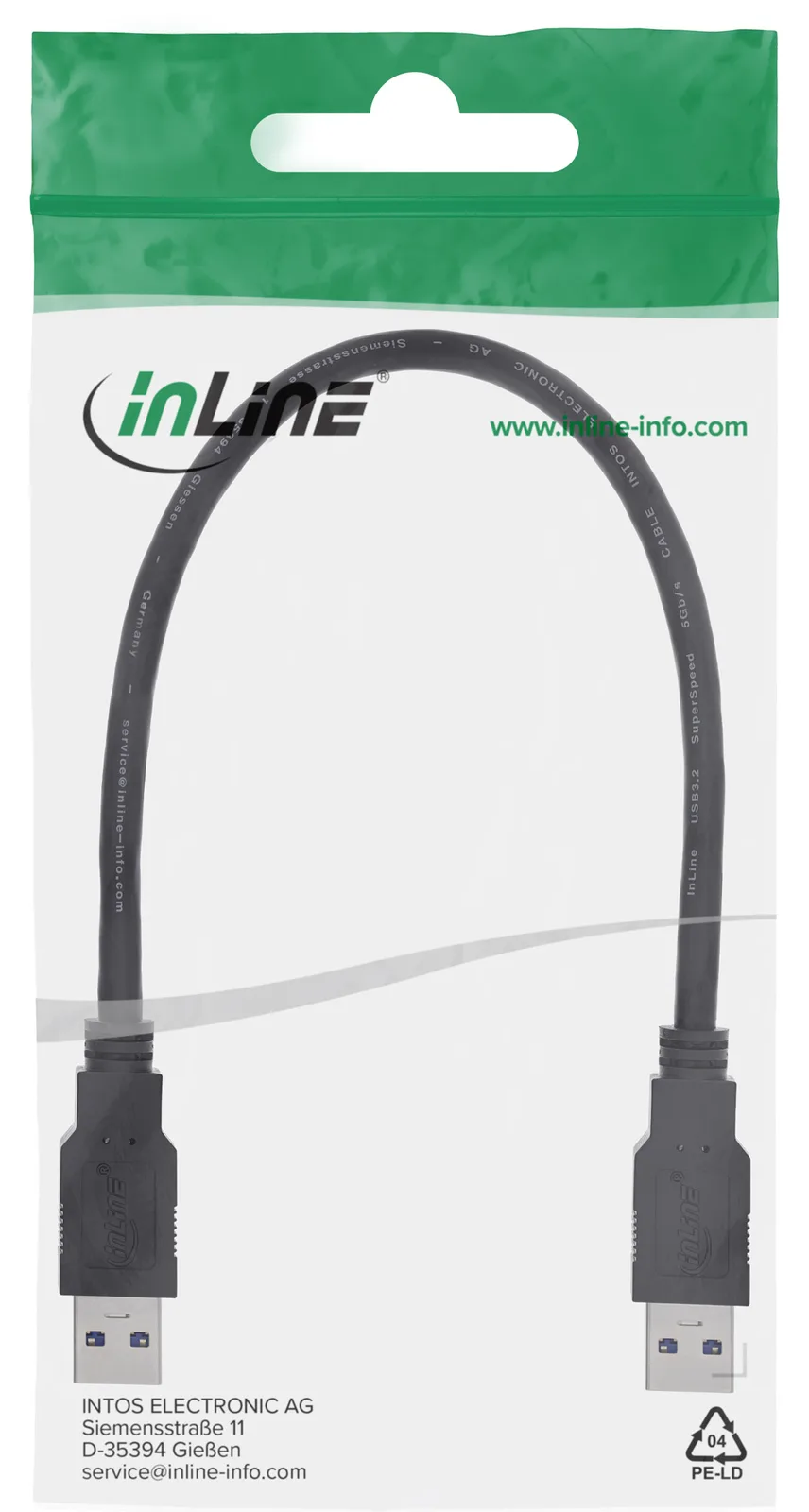 InLine USB 3.2 Gen.1 Kabel - A an A - schwarz - 0,5m, Ansicht 2