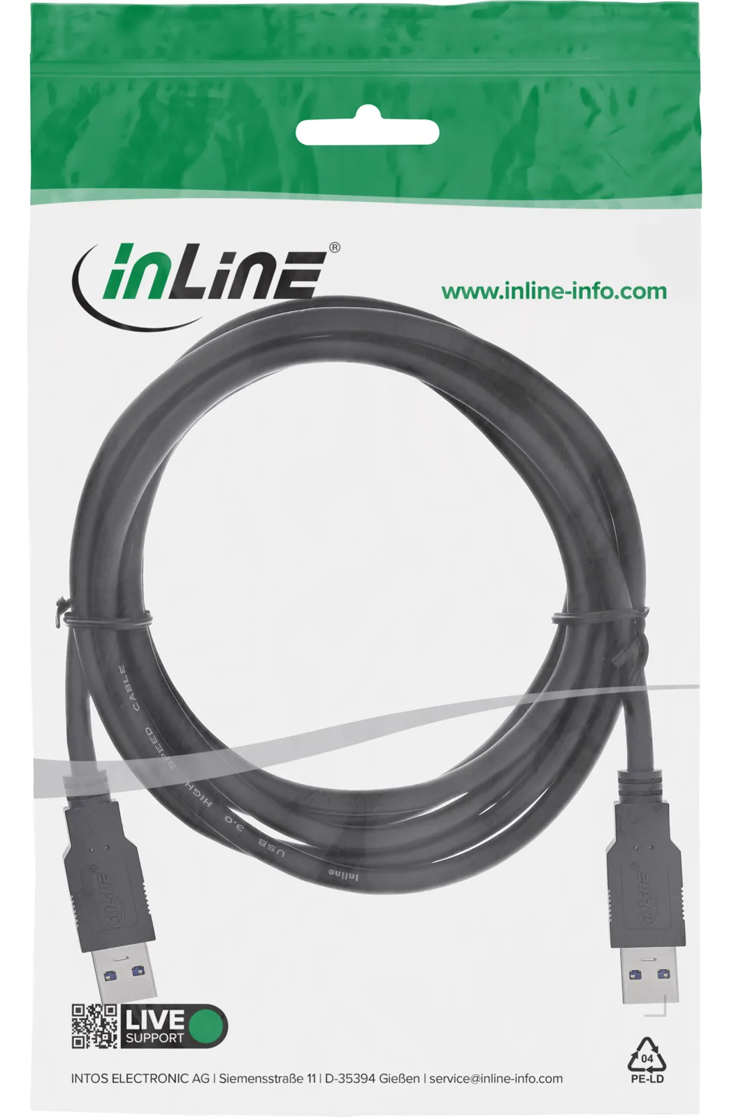 InLine USB 3.2 Gen.1 Kabel - A an A - schwarz - 5m, Ansicht 2