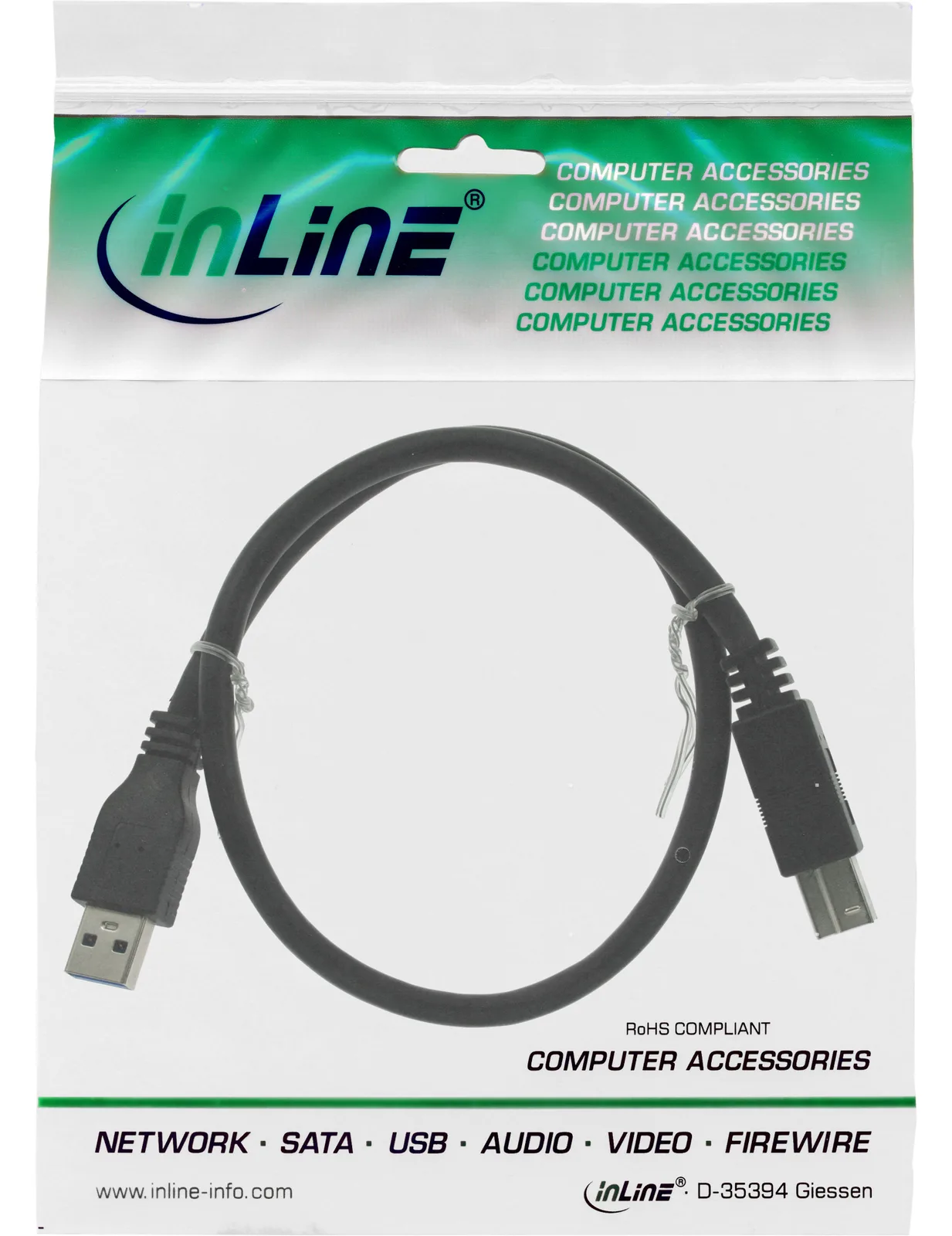 InLine USB 3.2 Gen.1 Kabel - A an B - schwarz - 1m, Ansicht 2