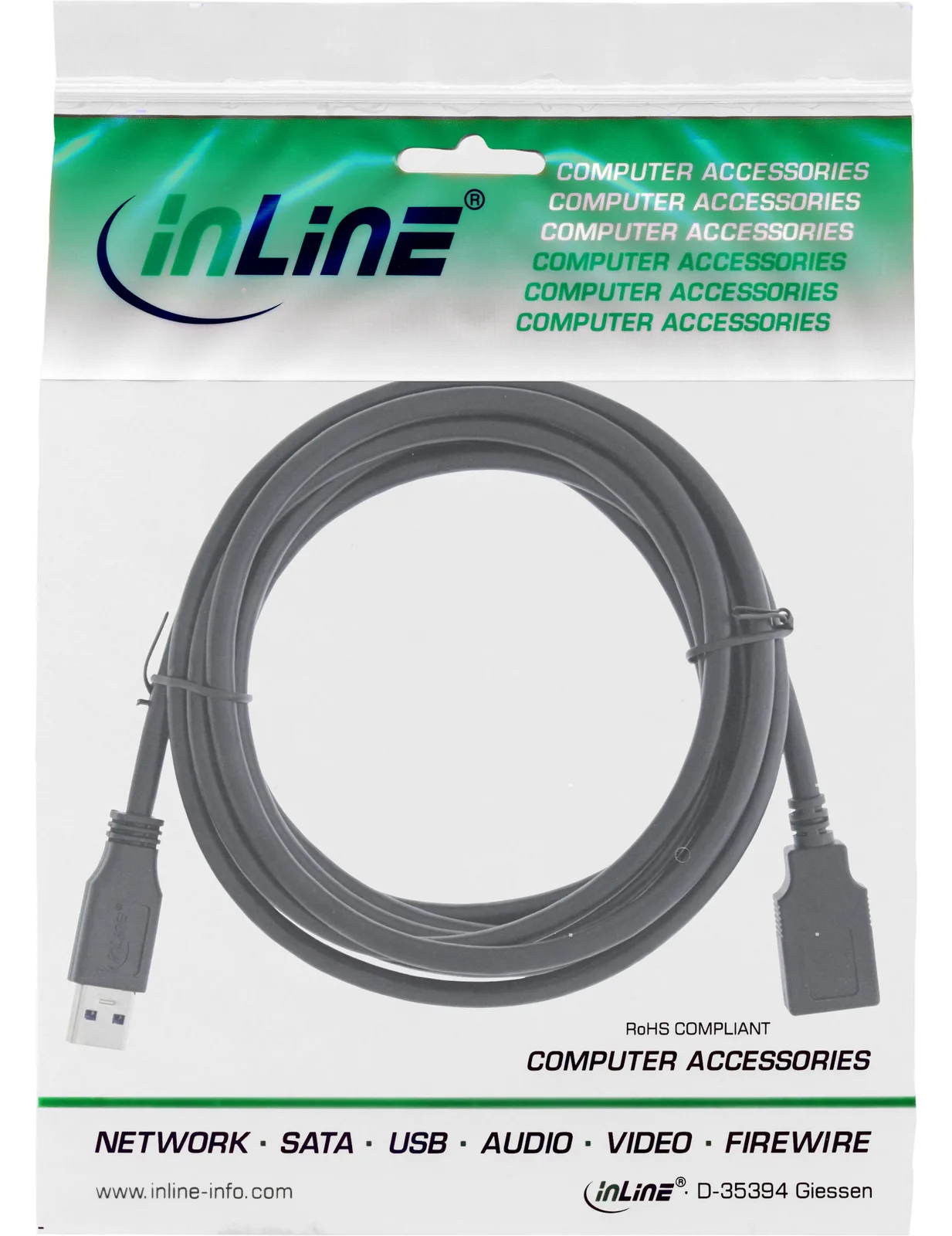 InLine USB 3.2 Gen.1 Kabel - A Stecker / Buchse - schwarz - 3m, Ansicht 2