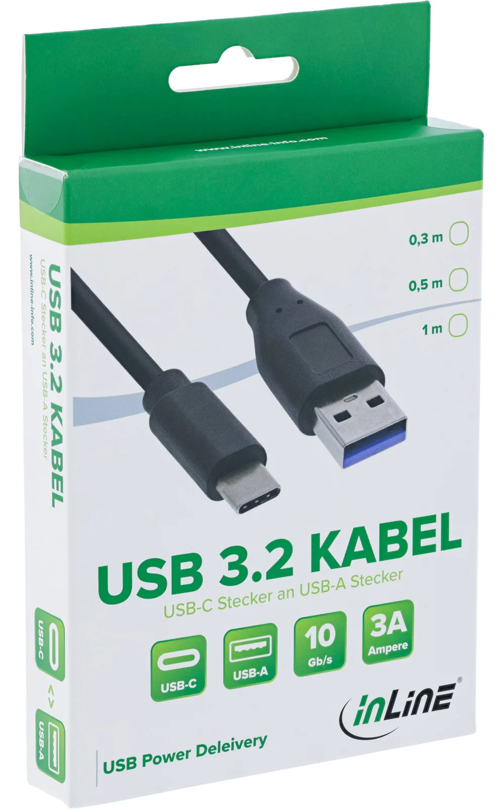 InLine USB 3.2 Gen.1x2 Kabel - USB-C Stecker an A Stecker - schwarz - 0,5m, Ansicht 2