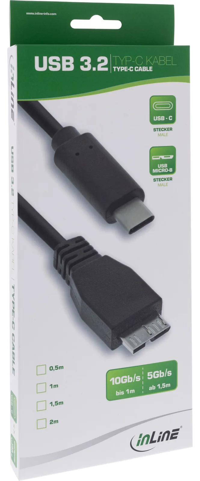 InLine USB 3.2 Gen.1x2 Kabel - USB-C Stecker an Micro-B Stecker - schwarz - 0,5m, Ansicht 3